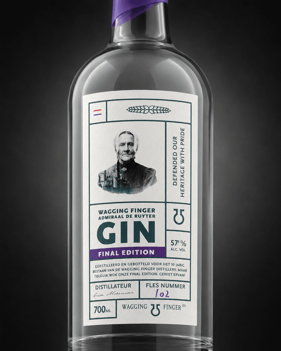 Wagging Finger Admiraal de Ruyter Gin — label